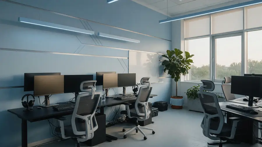 Wide view of an esports practice facility